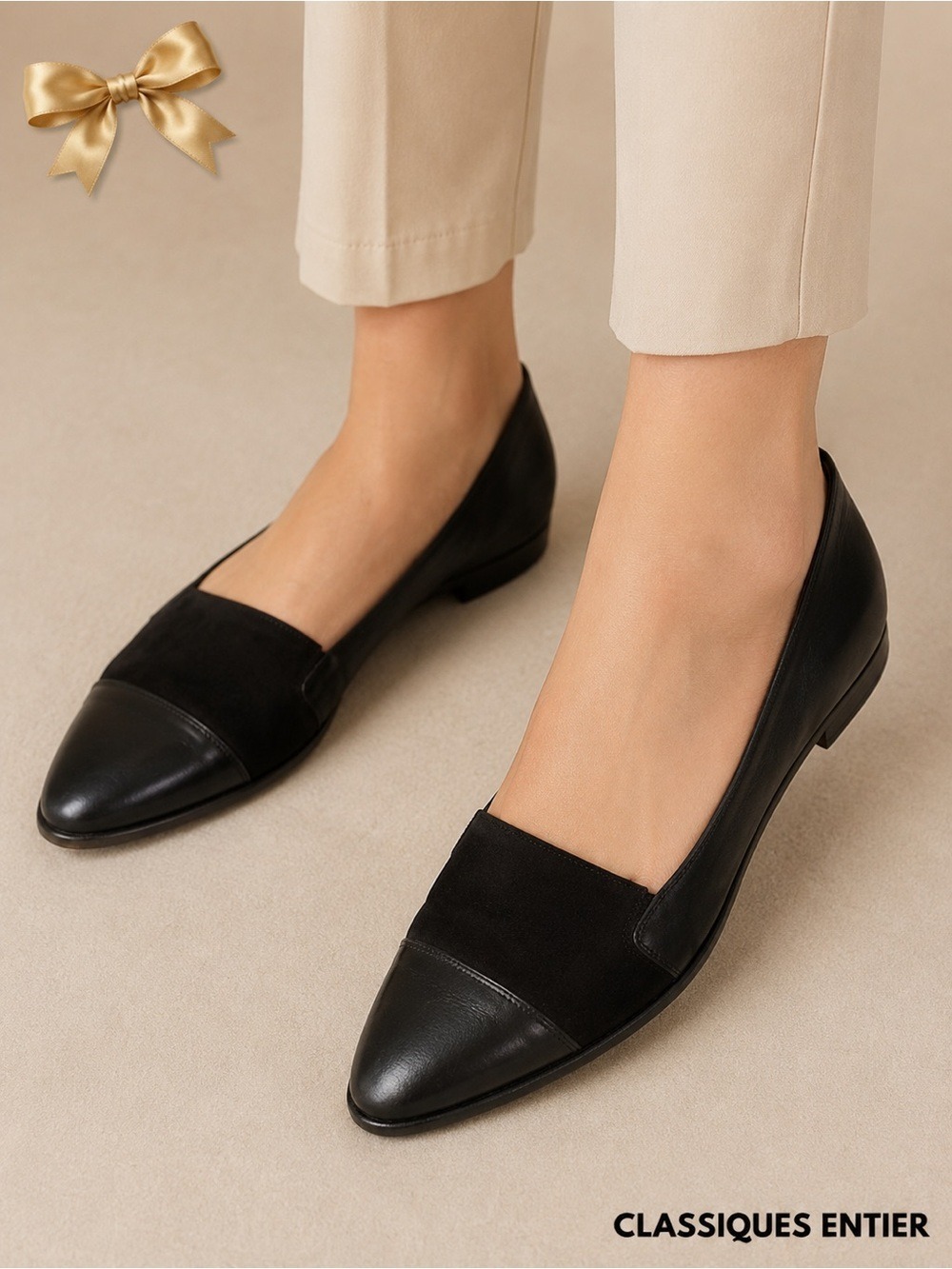 Classiques Entier Italian Leather Black Suede Cap Toe Flats 7.5